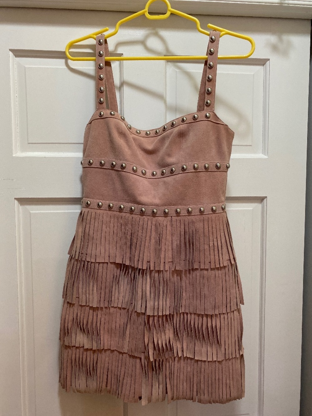 X By NBD pink suede fringe studded dress XS